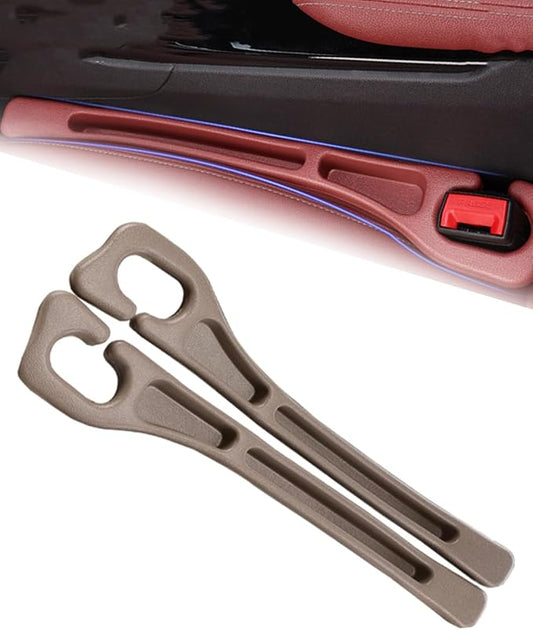 2PCS Dual Slot Car Seat Gap Organizer with Seat Belt Holes, Stopping Phone Key from Falling, Car Seat Gap Fillers, Car Seat Gap Plug with Storage Slot, Fit Car Suv Truck (Brown)