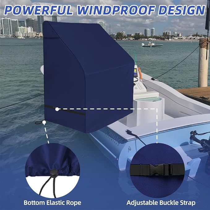 600D Fade and Tear Resistant Boat Center Console Cover,Heavy-Duty Waterproof and UV Protection Trailerable Boat Console Cover with Windproof Strap, Navy (Large Size up to 30"L X 40"W X 44"H)