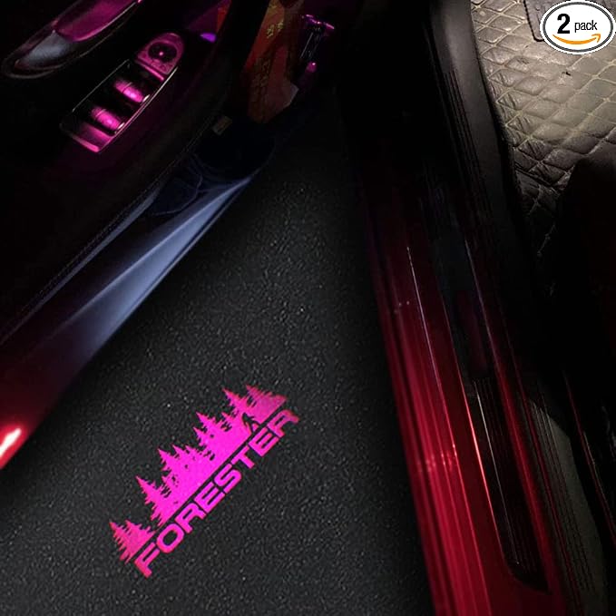 2 Pcs Non-Fading LED Car Door Logo Lights Courtesy Projector Laser Welcome Light Ghost Shadow Forester Accessories Puddle Lamp Compatible With Forester (Pink)