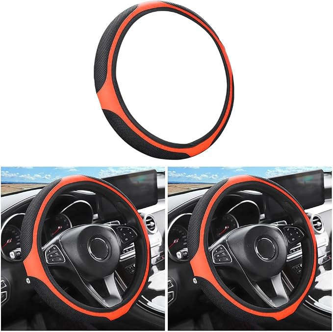 LoyaForba Car Steering Wheel Cover, Universal 14.5-15 Inch, Soft Anti-Slip Neoprene Protector for Steering Wheel, Breathable Odorless and Elastic Stretch, Car Accessory for SUV, Van, Truck (Orange)