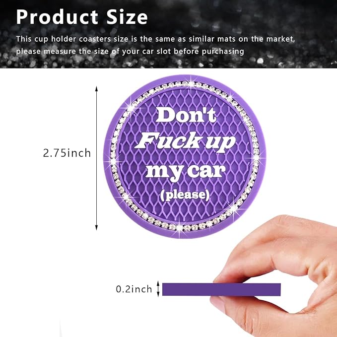 Ziciner 2 Pack Bling Car Cup Holder Coaster, 2.75 Inch Anti-Slip Auto Insert Cup Coaster, Crystal Car Drink Cup Mat Perfect for Women Girls, Universal Interior Decor Accessories (Purple)