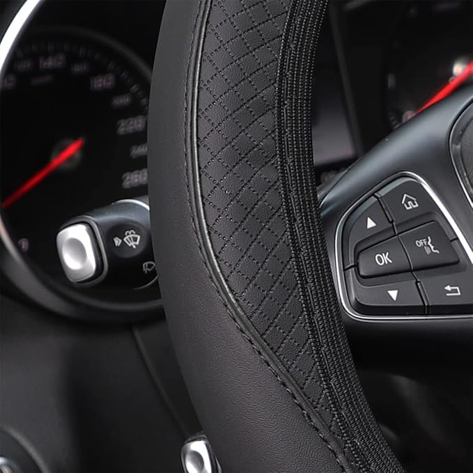 zipelo Elastic Stretch Steering Wheel Cover, Microfiber Breathable Ice Silk, Universal 15 Inch Anti-Slip Car Steering Wheel Protector, Warm in Winter and Cool in Summer for Women (Style4-Black)
