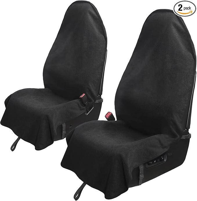 Leader Accessories Waterproof Towel Front Bucket Seat Covers, 2pcs Black | Universal Non-Slip, Fits Car Truck SUV, Machine Washable, For Dog & Kid, Pets, Yoga, Gym, Beach, Swimming, Outdoor Sports