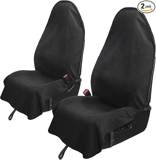 Leader Accessories Waterproof Towel Front Bucket Seat Covers, 2pcs Black | Universal Non-Slip, Fits Car Truck SUV, Machine Washable, For Dog & Kid, Pets, Yoga, Gym, Beach, Swimming, Outdoor Sports