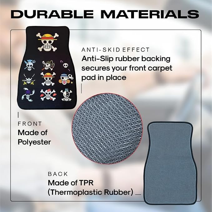 Anime Car Carpet Mat Set of 2 Front, Black Op Design Automotive Accessories Interior All Weather Floor Mats Decor with Non Slip Black Anti Skid Backing