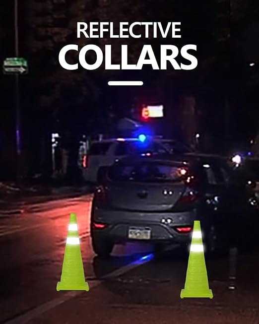 BATTIFE [2 Pack] 28 Inch Collapsible Traffic Cones, Lime Green Safety Cones, Pop-up Cones with Reflective Collar, for Driving Practice,Road Parking (Green)