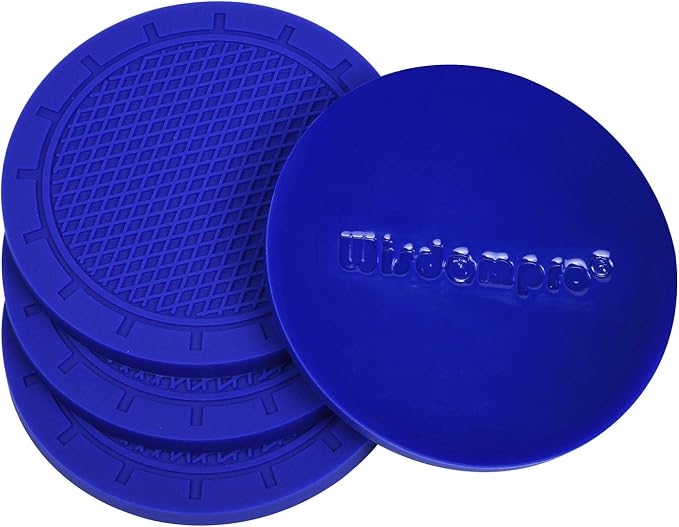 Car Coasters, Wisdompro 4 Pack PVC Car Cup Holder Insert Coaster - Anti Slip Universal Vehicle Interior Accessories Cup Mats for Women(Diameter 3", Blue)