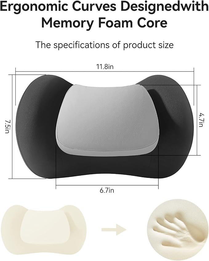 BABUR 100% Memory Foam Neck Pillow, Ergonomic Headrest for Car Seat | Driver Neck Pain Relief, Adjustable Buckle, Universal Car, Office Chair, Soft Breathable, Removable Cover, Machine Washable