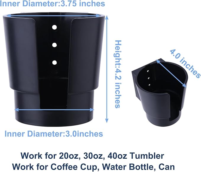 Universal Large Cup Holder Wall Mount, Heavy Duty Plastic Drink Holder for Boat Car Truck RV Bus Tractor Wall Wood, Vertical or Horizontal Mount, Fit Most Cups, Bottles, Cans, Tumblers Black Pack of 2