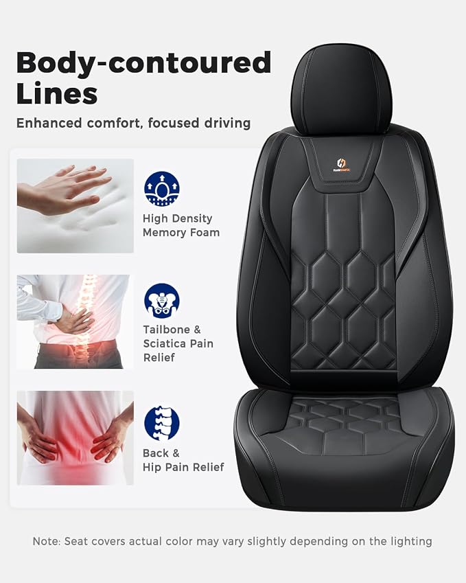 Huidasource Seat Covers Full Set, Universal Fit for Cars SUVs Trucks, Black | Full Coverage Leather Car Seat Cover, Airbag, Cupholder Compatible, Seat Function Retain, Velcro Adjustable