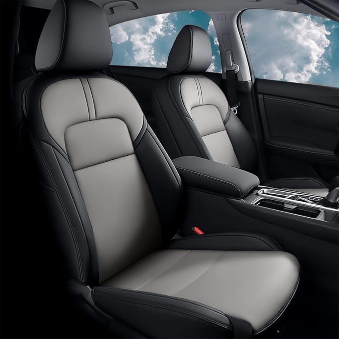 AOMSAZTO Seat Covers for Nissan Sentra:2020 2021 2022 2023 2024 2025 S SV | (Not for SR) Custom Fit Full Set Leather Cushion Car Seats Cover Black&Gray