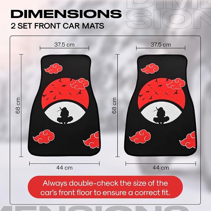 Anime Car Carpet Mat Set of 2 Front, Black Uchha Design Automotive Accessories Interior All Weather Floor Mats Decor with Non Slip Black Anti Skid Backing