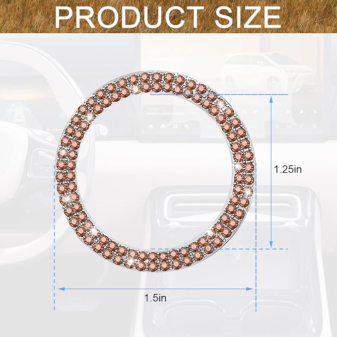 Bling Car Engine Start Ring Decals, 2PCS Sparkling Crystal Rhinestone Vehicle Push to Start Button Sticker, Diamond Auto Key Ignition Knob Decorative Ring, Universal for Vehicles (Peach Pink)
