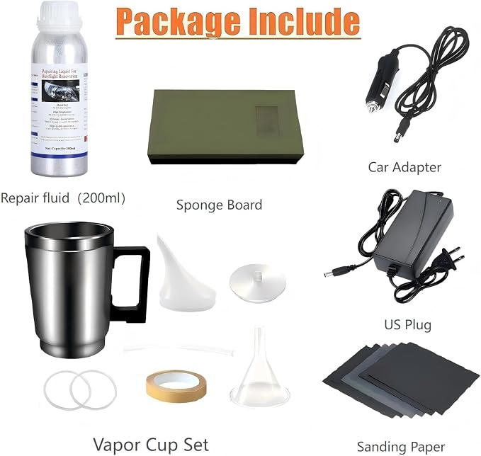 Headlight Repair kit,car Headlight Lens polishing Repair Tool with 200ml car Headlight Repair Fluid, Used to Remove Yellowing, Haze, and Oxidation from taillights and Fog Lights