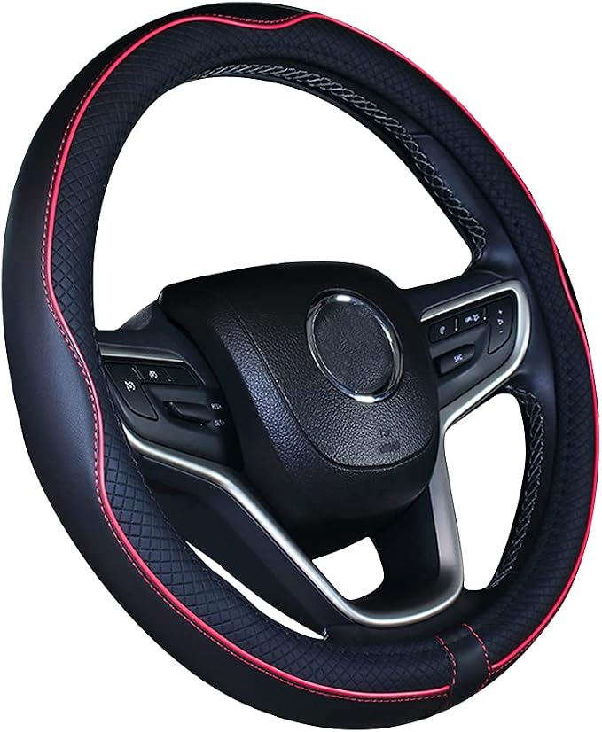 Mayco Bell Small Size Steering Wheel Cover Anti-Slip,Safety,Soft,Breathable,Durable,Full Surround,Comfortable Grip Microfiber Leather (14-14.25 inch,Black Red)
