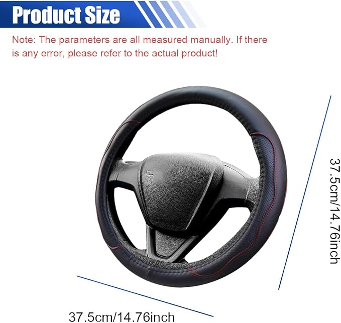 15Inch Leather Car Steering Wheel Cover for SUV, Truck, Black&Red | Anti-Slip Breathable Automotive Steering Wheel Protector, Universal Heat Resistant Vehicle Interior Accessories
