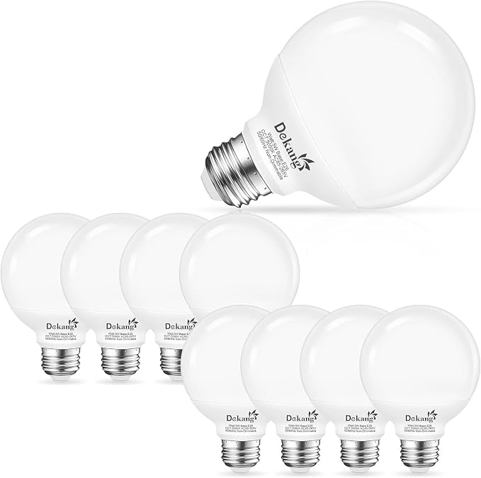 8-Pack G25 LED Globe Light Bulbs for Bathroom 5000K Daylight, E26 Base Vanity Light Bulbs 60W Incandescent Equivalent, 5W Round Light Bulb, 500LM, CRI 85+, Non-dimmable