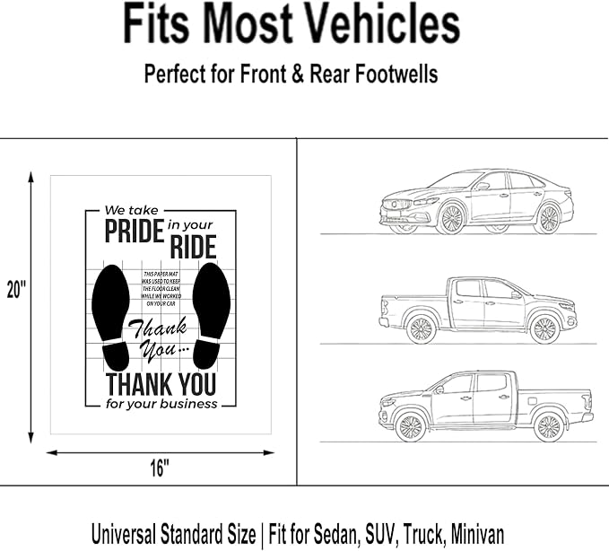 White Car Paper Floor Mats : 200 Pcs Disposable Floor Cars Auto Vehicles Automotive Mat Covers Protector Detailing Detail Wash Temporary 16x20inch