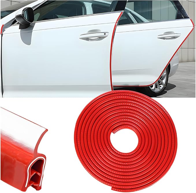 Osilly Car Door Protector Edge Guards, 33Ft Anti Collision U Shaped Automobile Door Seal Protector, No Glue Vehicle Exterior Edge Trim Protective Strip Accessories, Universal Fit (Red)