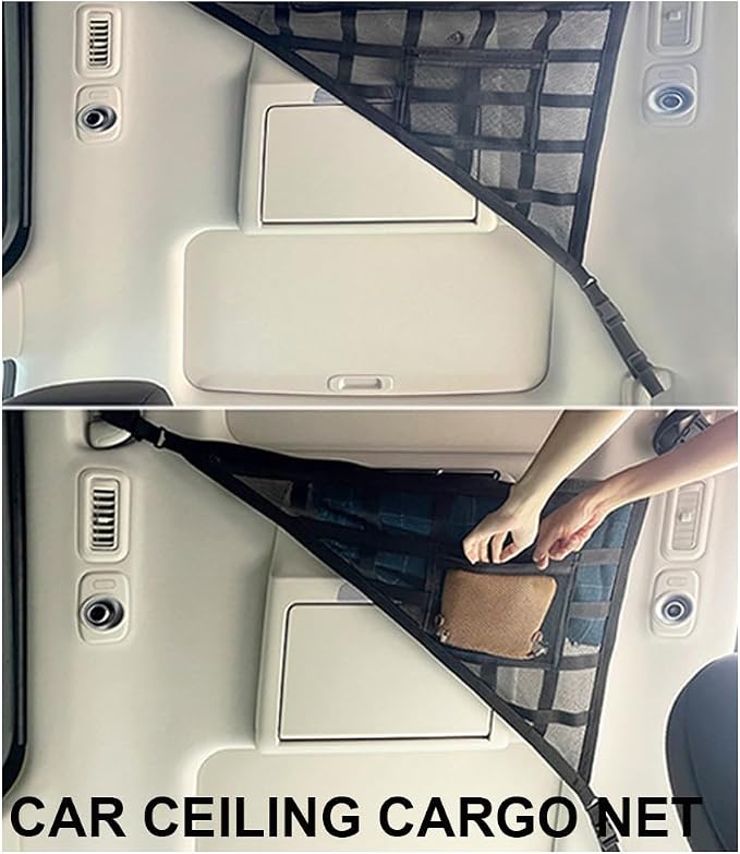 Car Ceiling Cargo Net Pocket for Audi RS Q3 Sportback 8U/F3 2014-2020 2021 2022 2023 2024 2025 2026 Mesh Overhead Storage Organizer Car Roof Storage Bag for Camping Road Trip