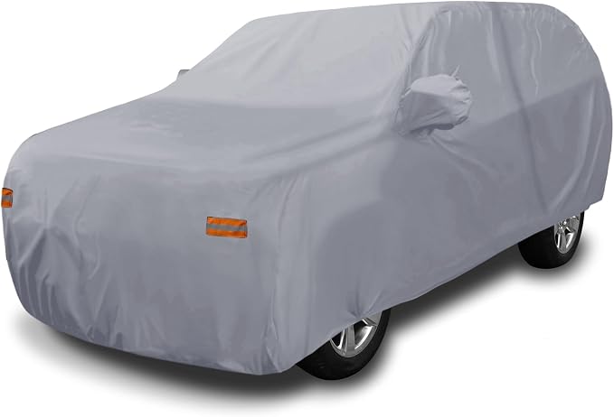 X AUTOHAUX SUV Car Cover for Chevrolet Tahoe 4 Door 2007-2024 Outdoor Waterproof Sun Rain Dust Wind Snow Protection 190T PU W/Driver Door Zipper Gray