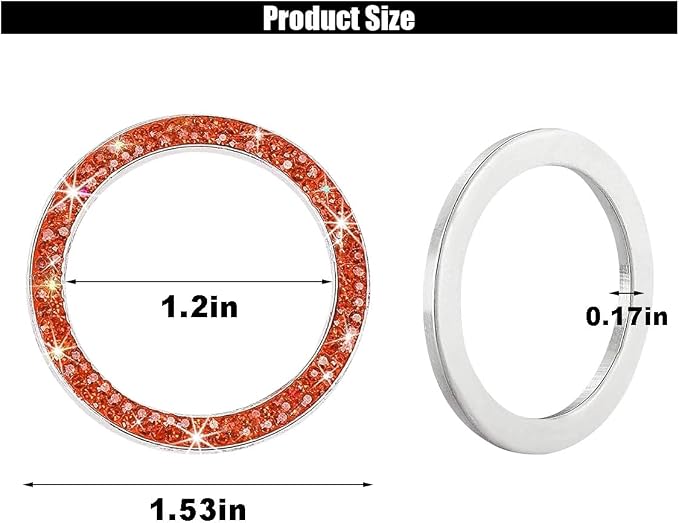 Car Bling Crystal Rhinestone Engine Start Decoration, Start Button Cover Sticker, Key Ignition & Knob Ring Decoration, Bling Car Interior Accessories for Women (Orange)