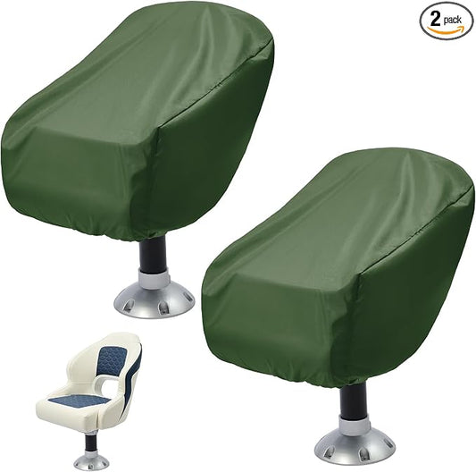 2 Pack Boat Seat Covers Waterproof 900D Heavy Duty Boat Captain Chair Cover | 24W x 22D x 20H inch, Green