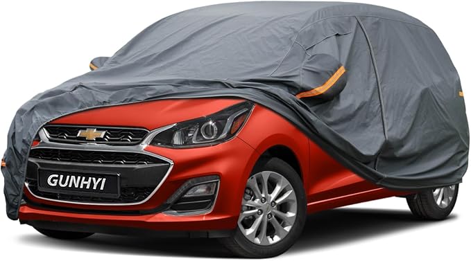 GUNHYI Premium Car Cover Custom Fit Chevrolet Spark, 16 Layers Heavy Duty Car Cover Waterproof All Weather with Zipper Door for Sun Rain Snow Dust Uv Protection