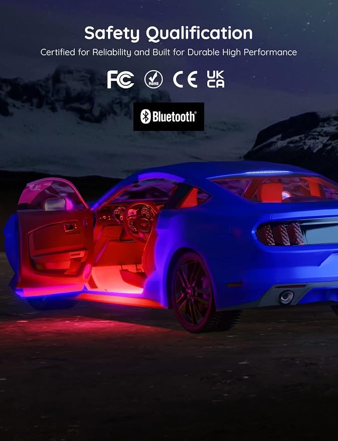 Govee Car LED Strip Lights, Smart RGBIC Interior Car Lights, APP Control | 4 Music Modes and 16 Million Colors, 2 Lines Design LED Lights for Car Decor, DC 12V