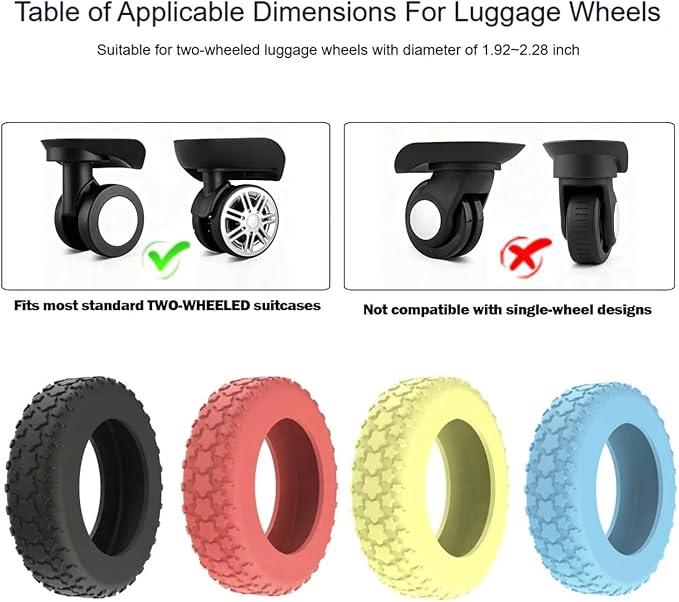 8PCS Luggage Wheel Covers,Premium Silicone Protectors for 2-2.4" Spinner Wheels Anti-Slip,Ultra-Quiet & Wear-Resistant Travel Accessories(Black)