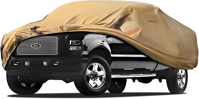Car Cover Waterproof All Weather Compatible with F250/f350 1999-2024, Outdoor Heavy Duty Anti-UV Car Covers Rain Sun Snow Protection with Zipper and Windproof Buckle