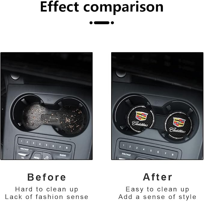 Black Silicone Car Coasters for Cadillac Series Non-Slip Car Cup Holder Coasters,Car Interior Accessory for Car Cup Holder 2Pcs 2.75 Inch