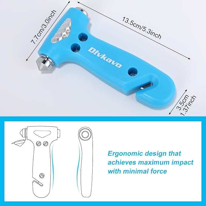 Window Breaker, 3-in-1 Emergency Escape Tool with Car Safety Hammer and Seat Belt Cutter, Safety Emergency Car Escape Tool Gift for Women (Blue)