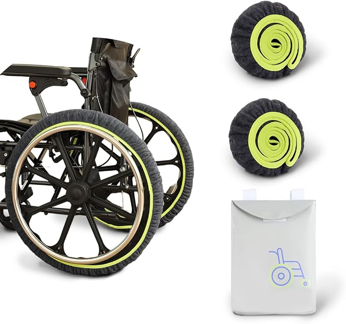 Wheelchair Wheel Covers 2 Pack - Dust proof Floor Protectors, Non-Slip & Silent Rolling Covers for Indoor Use - Fits Most Wheelchair Tires (Blue, 24in)