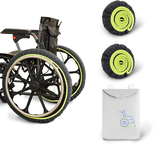 Wheelchair Wheel Covers 2 Pack - Dust proof Floor Protectors, Non-Slip & Silent Rolling Covers for Indoor Use - Fits Most Wheelchair Tires (Blue, 24in)