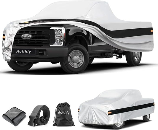 10 Layers Truck Cover Waterproof All Weather Custom Fit Ford F-250 F-350(2001-2026) SuperCrew Short Bed, Outdoor Full Exterior Pickup Car Cover Sun Rain Snow Ice Protection. Sliver