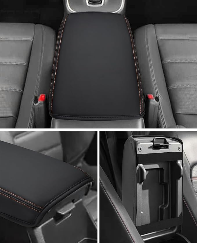 INTGET for 2023 2024 2025 2026 Honda CRV Center Console Cover with Thin Pad Leather Middle Armrest Cover Center Console Lid Protector for Honda CRV 2025 Accessories (Orange Stitches with Pad,2023+)