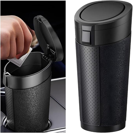 Car Trash Can, Leakproof Mini Automotive Garbage Bin Side Door Cup Holder Dustbin with Lid, Vehicle Interior Storage Organizer Accessories, Universal for SUV, Sedan, Truck (Black)