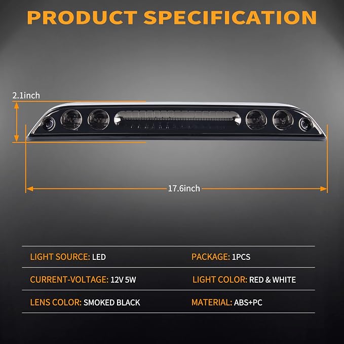 Gempro LED 3rd Brake light for Ford F150 2015-2024, F250 F350 F450 F550 Super Duty 2017-2024/Ranger/Maverick, High Mount Stop light Cargo light Rear Cab Roof Center Tail Third Brake Light, Smoke Lens