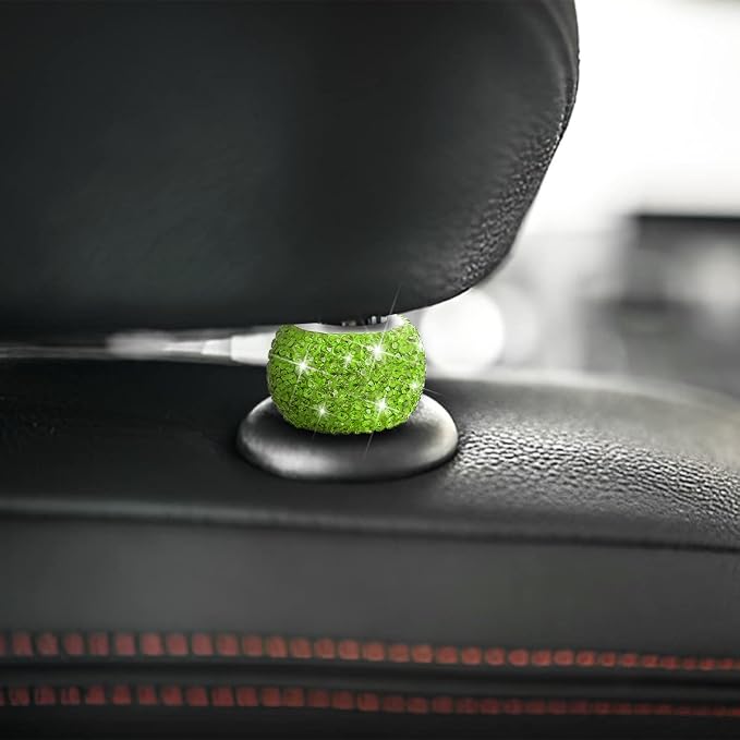 BELOMI 4 Pack Car Headrest Collars, Bling Car Head Rest Collars Rings Decor, Rhinestone Car Head Rest Collars, Diamond Interior Car Seat Accessory (Green)