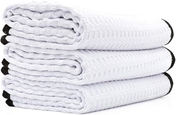 The Rag Company - Dry Me A River, Professional Korean 70/30 Blend Microfiber Waffle-Weave Drying & Detailing Towels, Soft Suede Edges, 390 GSM, 16x24 Inches, White, 3-Pack