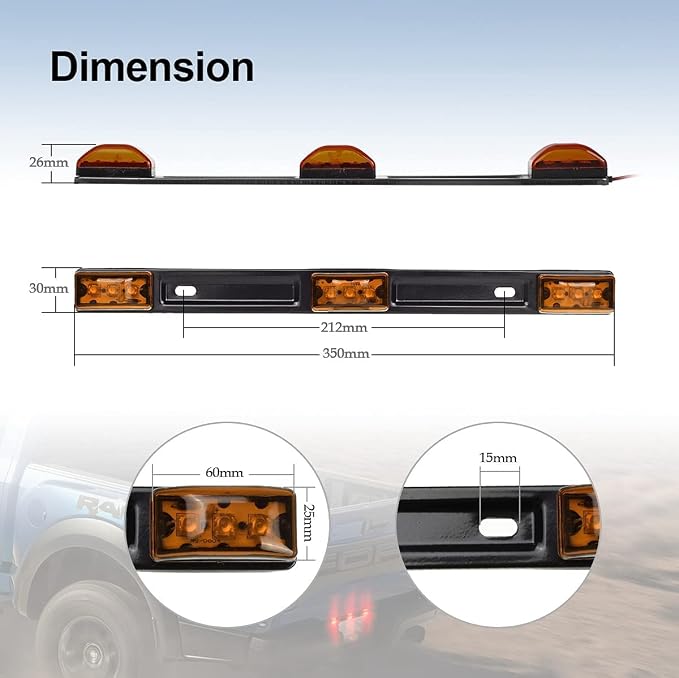 Partsam Amber 12V LED Tow Truck Light Bars, LED Identification Bar Lights Marker Lights, 14.17" Amber ID Bar Marker Lights, Truck Trailer Identification Light Bar for Trailers Over 80" Wide