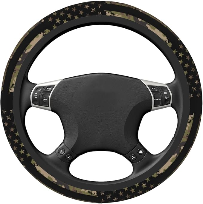 Camo American Flag Neoprene Steering Wheel Cover for Men Women Anti-Slip Elastic Steering Wheel Protective Cover 15in Universal Car Accessories Fit Cars, SUVs, Auto
