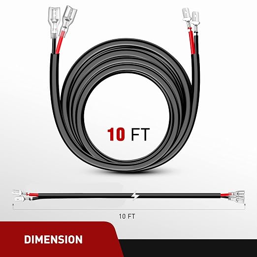 Nilight 16AWG 10Feet Wiring Harness Extension for 6Modes Amber White Light Bar Strobe Play and Plug 3-Wires, 2 Years Warranty, Black, 2PCS