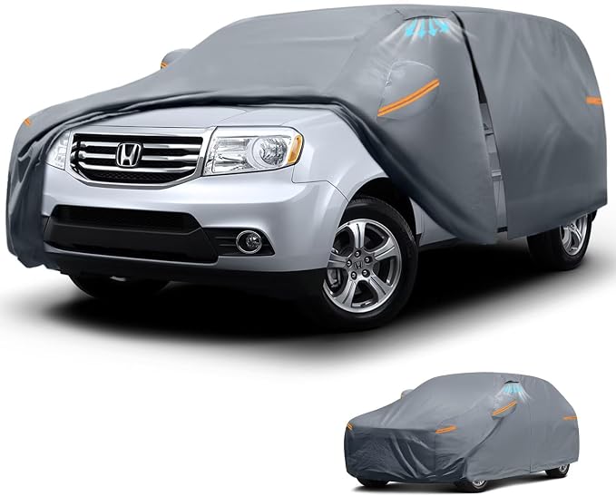 Waterproof Honda Pilot(2002-2026) Car Cover with Breathable Vents, [Upgrade] Premium Covers with Cotton Liner and Zipper Door, Sun Rain Snow Dust Uv Protection.(Gift with Towel)