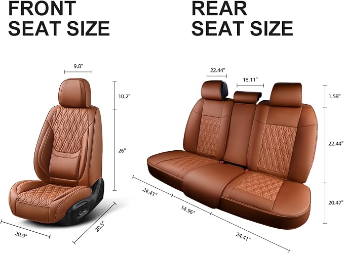 Car Seat Covers Full Set, Breathable Leather Automotive Front and Rear Seat Covers, Car Seat Protectors Full Set,Universal Automotive Vehicle Seat Cover for Most Sedan SUV Pick-up Trucks, Brown