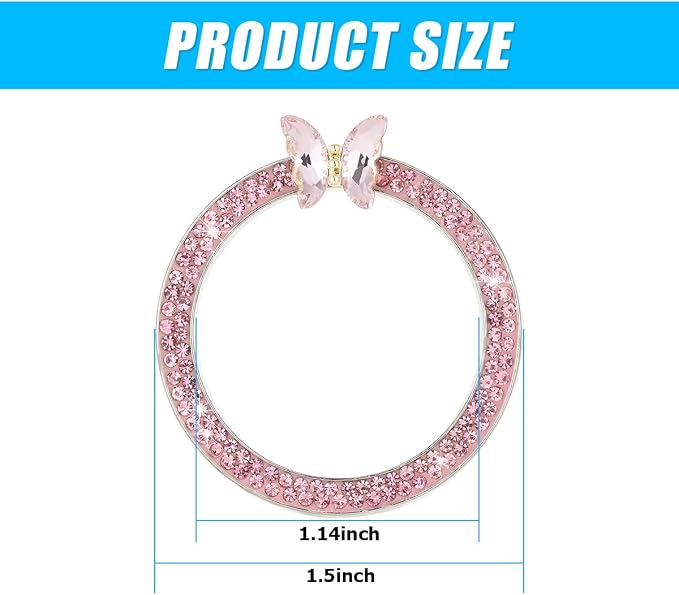 2PCS Bling Car Engine Start Stop Decoration Ring, Crystal Rhinestone Auto Push Start Button Ignition Ring Sticker, Vehicle Decor Accessories for Women Girls, Universal for Vehicles (Pink)