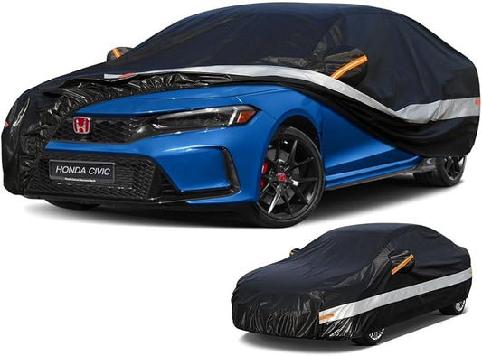 10 Layers Car Cover Custom Fit for Honda Civic Sedan (1991-2026) Waterproof All Weather for Automobiles, Outdoor Full Cover Sun UV Rain Protection with Cotton.Black