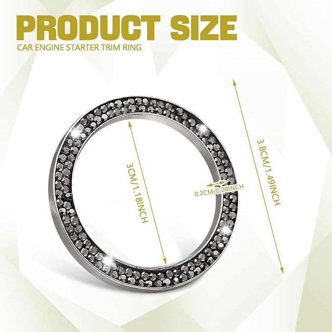 Crystal Rhinestone Engine Start Decals, Push to Start Button Cover, Key Ignition Knob Bling Ring, Bling Car Accessories for Women