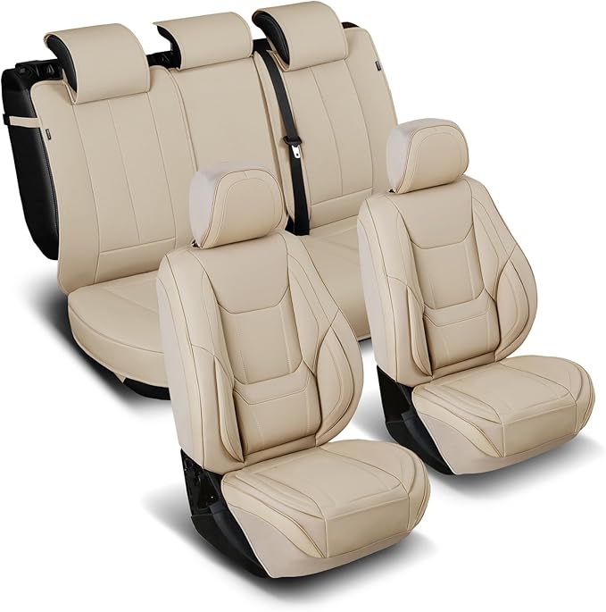 Coverland Custom Truck Car Seat Covers Full Set for [2019-2026 Chevy Silverado 1500 Crew Cab, Double Cab Front Bucket Seats Rear 40/60 Split Cushion] - Waterproof Seat Protector [Full Set-Beige]